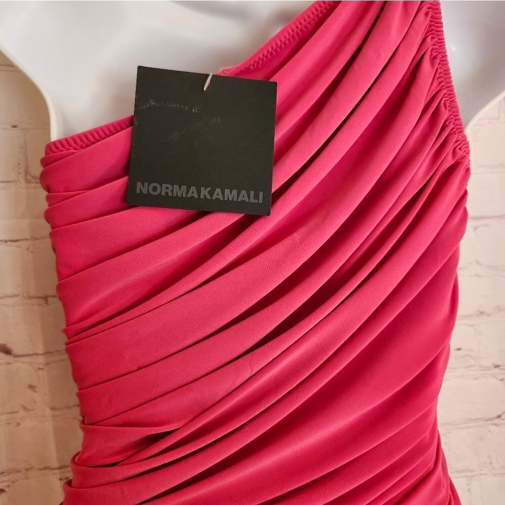 NWT Norma Kamali "Diana" Hot Pink (Rose) One Shoulder Ruched Gown sz.XS Ret $275 - Picture 9 of 12